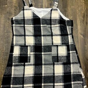 Plaid V-Neck Pockets A-line Mini Dress